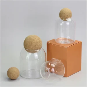 Factory Source Funny Empty Glass Candle Jars High Borosilicate Clear Glass Candle Jars with Cork Ball Lids