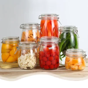 Factory Supplier Clamp Airtight Round Glass Jar with Flip Lid