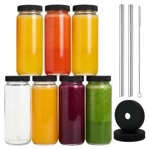 Factory Supply 16oz Tall Mason Jar Glass Bottle with Airtight Lid and Straw for Juice Smoothie and Kombucha