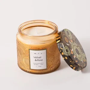 Factory Supply Aromatherapy Colorful Candle Jars Glass Candle Jar With Lid Embossed Holder