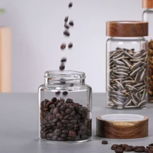 Factory Supply Kitchen Glass Container Storage Jars With Acacia Lids