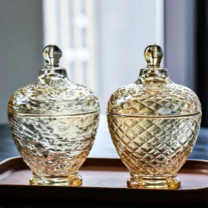 Factory Vintage Amber Glass Storage Jar With Lid Modern Luxury Sugar Bowl Custom Glass Candy Jar Kitchen Food Storage Container