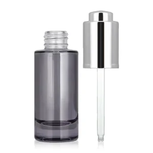 Fancy Label 30ml Pump Black Thick Cylinder Glass Cosmetic Packaging Round Push Button Dropper Bottle 20ml 120ml Capacity Oils