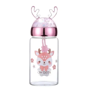 Fashion Design Nice Animal Lid Students Glass Water Bottle Back to School Water Bottles