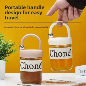 Feng Shui Glass Cup with Handle and Cover Large-Capacity Office Water Bottle