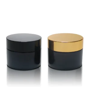 Flat Black Glass Eye Cream Jar 15ml 30ml with Black Gold Screw Cap Lid for Cosmetics