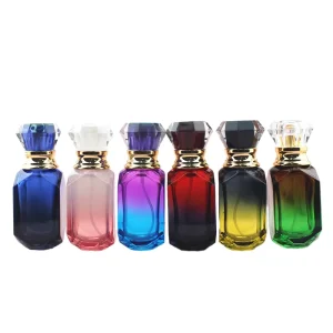 Flat Crystal-Shaped 30ml Glass Perfume Bottle with Gradient Colors Screen Printing Refillable Mini Pump Sprayer