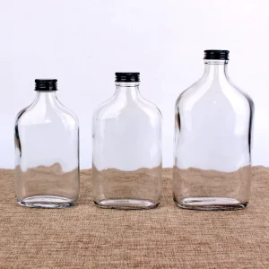 Flat Empty Glass Flask Bottles 50ml 100ml 200ml 250ml with Screw Caps for Juice, Coffee, Liquor, Wine and Tequila