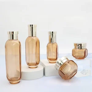 Flat Glass Cosmetic Jar and Bottle Set 30g 50g 50ml 120ml 150ml Pump Sprayer