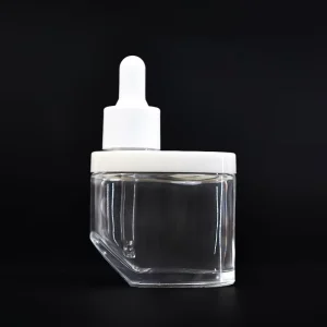 Flat Glass Essence and Essential Oil Dropper Bottle with White Dropper Cap for Skincare Cosmetics