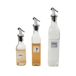 Flat Glass Oil Bottle Set with Easy-Open End for Salt, Soy Sauce, and Vinegar