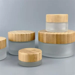 Flat Round Frosting Cream Jar With Bamboo Screw Cap Free Sample Face Cream Jar Empty Glass Cosmetic Packaging Jar