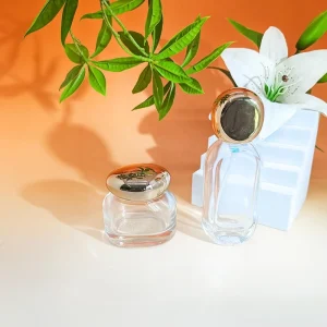 Flat Round Transparent Cosmetic Glass Bottle Set Screw Cap PP Collar 50ml 100ml 120ml 30g 50g for Face Cream