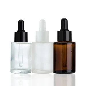 Flat Shoulder Dropper Bottle 30ml Frosted Clear Amber Serum Essential Oil Cosmetic Glass Bottle
