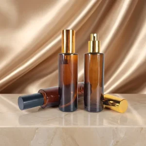 Flat Shoulder Refillable Spray Bottle Serum Essential Oil Perfume Bottle 30ml 50ml 80ml 100ml Amber Glass Pump Bottles