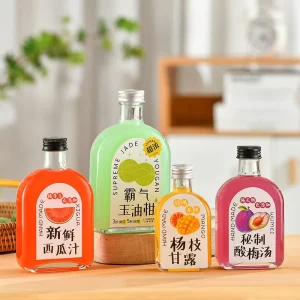 Flat Square Empty 100ml 200ml 250ml 300ml Glass Bottles for Alcoholic Beverages with Screw Lid
