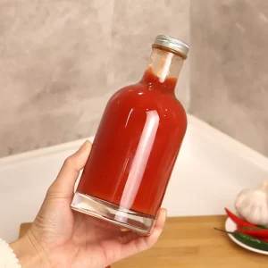 Flint 375ml Glass Bottle for Syrup BBQ and Chili Sauce with Metal Lid