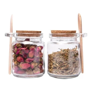 Flint Glass Condiment and Spice Jar with Cork Lid and Wooden Spoon