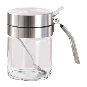 Flip Top Borosilicate Glass Food Storage Jar with Stainless Steel Lid and Spoon