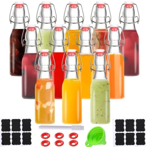 Flip Top Swing Top 8 oz Food Grade Reusable Glass Bottles with Lid for Home Brewing Kombucha Kefir and Vanilla Extract