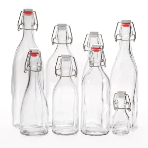 Flip-Top Transparent Glass Beverage Bottles with Swing Snap Caps, 250 ml 500 ml 750 ml 1000 ml, for Vodka and Whiskey