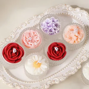 Flower-Shaped Scented Soy Wax Candle with Glass Jar Handmade Aromatherapy for Home Decoration