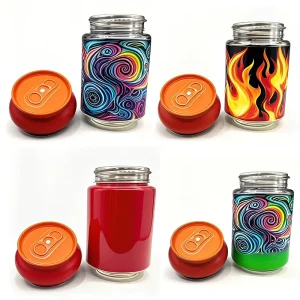 Food Grade 3.5g 15g Packaging Soda Cans Glass Jar Colorful Lids for Candy Beverages Herb Gummy