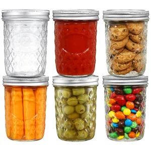 Food Grade 4oz 8oz 250ml Clear Diamond Glass Mason Jars with Lids for Honey Caviar and Jam