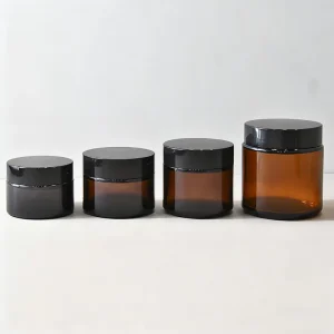 Food-Grade Amber Glass Cosmetic Jar 5g 10g 15g 20g 30g 50g 60g 100g with Black Lid