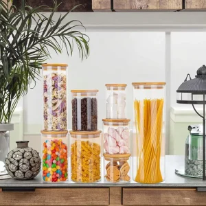 Food-Grade Borosilicate Glass Jar with Wooden Lid, BPA-Free and Dustproof