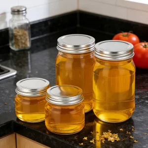 Food Grade Clear Glass Canning Jars 150ml 250ml 300ml 380ml 400ml 750ml with Reusable Plastic Cap for Honey Storage