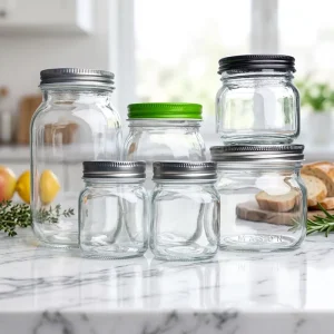 Food Grade Clear Glass Mason Jar 4oz 8oz 16oz 32oz Wide Mouth Canning Jar with Metal Airtight Lid for Honey Jam Pickle