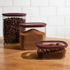 Food Grade Clear Square Glass Storage Jars with Lids for Grains and Coffee Beans