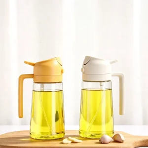 Food Grade Eco Friendly Glass Oil Bottle 450ml 600ml with Integrated Spray and Pour