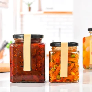 Food Grade Empty 50ml 80ml 100ml 200ml 280ml 380ml 500ml 730ml Square Food Honey Sauce Jam Pickles Glass Jar with Lid