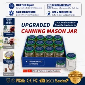 Food Grade Glass Jar with Easy Open Lid for Jam, Sauce, Pickles, and Honey Canning