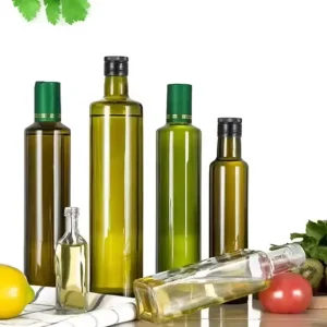 Food Grade Glass Olive Oil Bottles, 100ml-1000ml, with Cork Seal and Metal or Plastic Cap