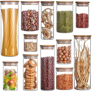 Food Grade Glass Storage Jar High Borosilicate Glass Storage Jar with Bamboo Lid sealed Jar for Food