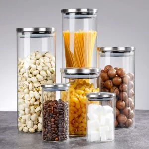 Food-Grade High-Borosilicate Glass Cereal Storage Jar with Stainless Steel Lid, Microwave Safe