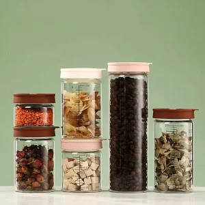 Food Grade High Borosilicate Glass Storage Jars, Straight-Sided, Airtight, with Measurement Markings