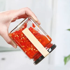 Food Grade Square Glass Bottle Transparent Sealed Jar Canned Bottle for Fruit Chili Sauce Honey Jam Lid LGG-037