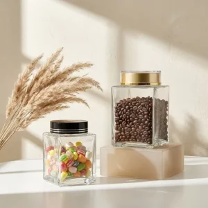 Food Grade Thickened Square Glass Storage Jar with Sealing Lid for Honey, Coffee, Candy, and Seasoning