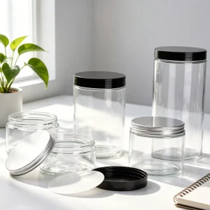 Food Grade Transparent Glass Container Jars with Metal Plastic Lids Multipurpose Glass Pot for Dry Food Cosmetic Cream