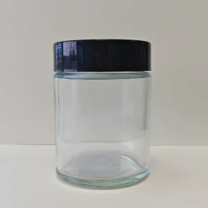 Food-Grade Transparent Glass Storage Jar with Sealed Black Lid for Honey Jam and Herbs