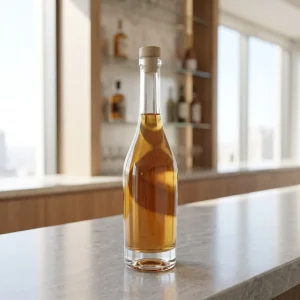 Food Grade Transparent Square Glass Brandy and Fruit Juice Bottle with Hot Stamping