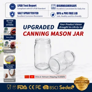 Food Grade Wide Mouth Glass Jar with Easy Open Metal Lid 500ml 1000ml for Canning Jam, Sauce, and Pickles