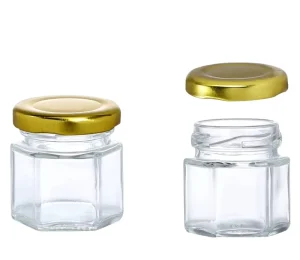 Food Packaging Square Hexagonal Storage Container Wide Mouth Glass Honey Canning Jars Food Glass Jar With Tin Plate Lid 50ml