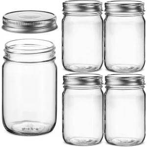 Food Storage 16oz Mason Jars Glass Regular Mouth Canning Jars with Silver Metal Lids