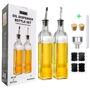 For Glass Oil Bottle 500ml Transparent Modern Design Set of 2 Bottles for Household Kitchen Cooking Drop Shipping