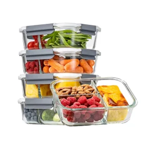 For OEM ODM Customized Microwavable BPA Free Eco Friendly Glass Food Container Lunch Box Set Compartment for Kitchen Storage